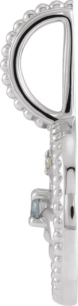 14K Gold Round Natural Aquamarine & Natural Diamond Zodiac Pendant - White Gold - view 2