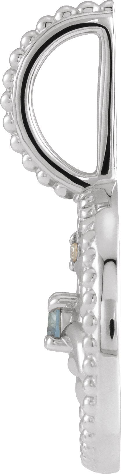 Platinum Round Natural Aquamarine & Natural Diamond Zodiac Pendant - view 3