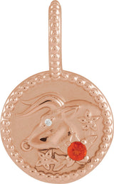 14K Gold Round Natural Mexican Fire Opal & Natural Diamond Zodiac Pendant – 0.0025 CTW - Rose Gold