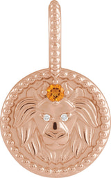 14K Gold Round Natural Citrine & Natural Diamond Zodiac Pendant - Rose Gold