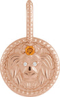 14K Gold Round Natural Citrine & Natural Diamond Zodiac Pendant - Rose Gold