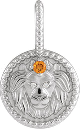 14K Gold Round Natural Citrine & Natural Diamond Zodiac Pendant - White Gold