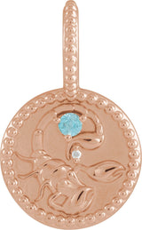 14K Gold Round Natural Blue Zircon & Natural Diamond Zodiac Pendant - Rose Gold