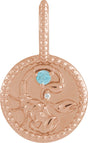 14K Gold Round Natural Blue Zircon & Natural Diamond Zodiac Pendant - Rose Gold