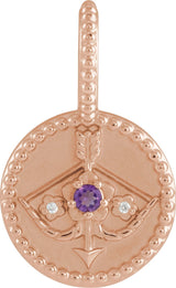 14K Gold Round Natural Amethyst & Natural Diamond Zodiac Pendant - Rose Gold