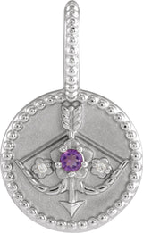 14K Gold Round Natural Amethyst & Natural Diamond Zodiac Pendant - White Gold