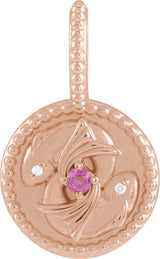 14K Gold Round Natural Rhodolite Garnet & Natural Diamond Zodiac Pendant - Rose Gold