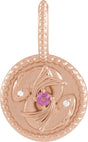 14K Gold Round Natural Rhodolite Garnet & Natural Diamond Zodiac Pendant - Rose Gold