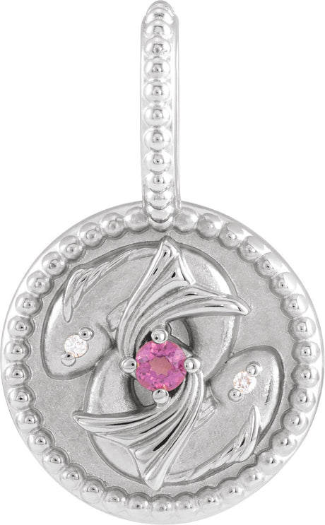 Platinum Round Natural Rhodolite Garnet & Natural Diamond Zodiac Pendant