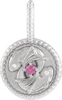 Platinum Round Natural Rhodolite Garnet & Natural Diamond Zodiac Pendant
