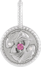 14K Gold Round Natural Rhodolite Garnet & Natural Diamond Zodiac Pendant - White Gold