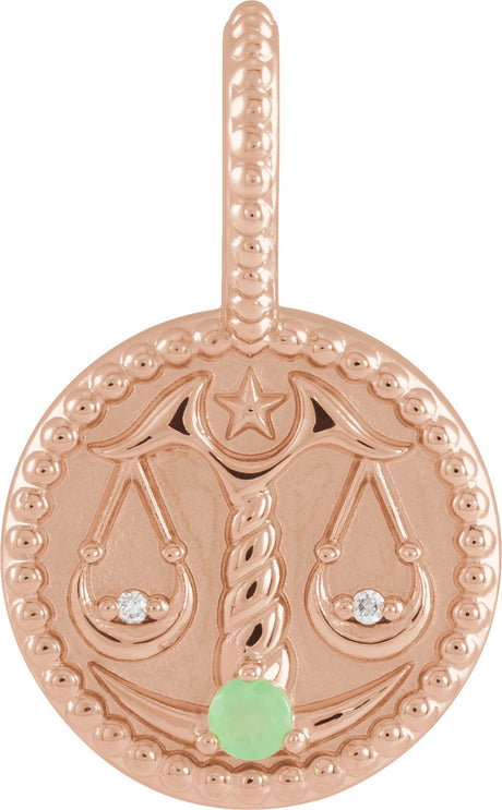 14K Gold Round Natural Diamond Zodiac Pendant - Rose Gold