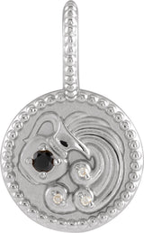 Platinum Round Natural Black Spinel & Natural Diamond Zodiac Pendant