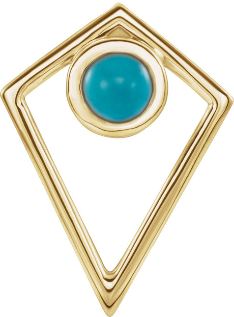 14K Gold Round Natural Turquoise Cabochon Pyramid Necklace or Pendant - Yellow Gold