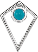 14K Gold Round Natural Turquoise Cabochon Pyramid Necklace or Pendant - White Gold