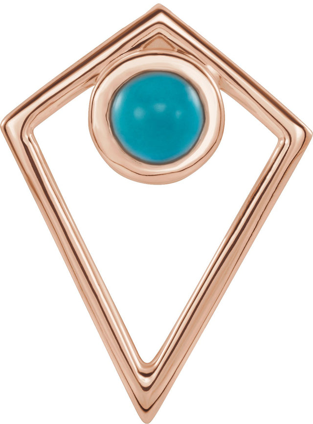 14K Gold Round Natural Turquoise Cabochon Pyramid Necklace or Pendant - Rose Gold