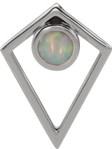 14K Gold Round Natural White Opal Cabochon Pyramid Necklace or Pendant - White Gold