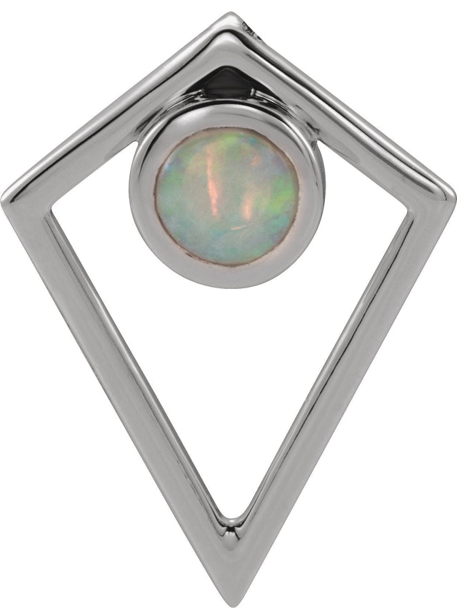 Platinum Round Natural White Opal Cabochon Pyramid Necklace or Pendant