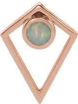 14K Gold Round Natural White Opal Cabochon Pyramid Necklace or Pendant - Rose Gold