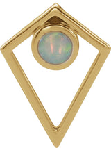 14K Gold Round Natural White Opal Cabochon Pyramid Necklace or Pendant - Yellow Gold