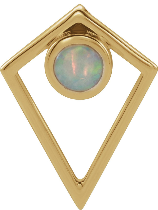 14K Gold Round Natural White Opal Cabochon Pyramid Necklace or Pendant - Yellow Gold