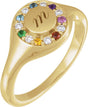 14K Gold Round Natural Diamond Halo-Style Signet Ring - Yellow Gold