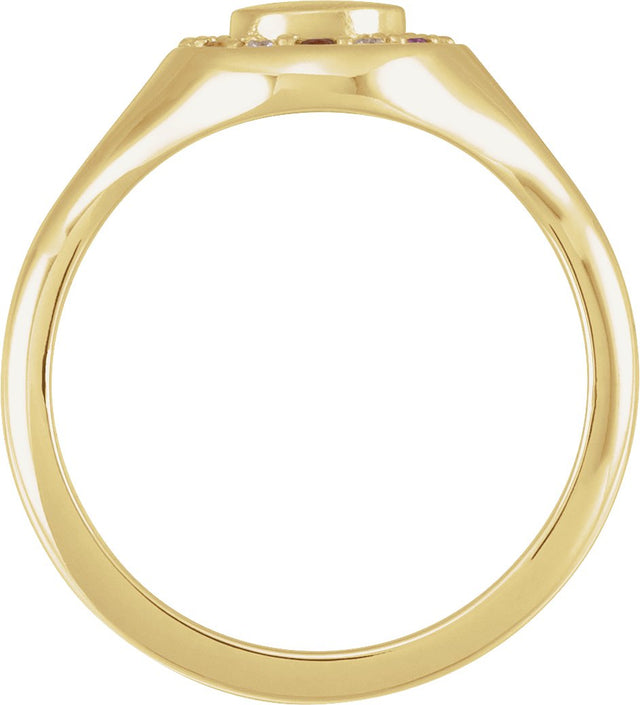 14K Gold Round Natural Diamond Halo-Style Signet Ring - Yellow Gold - view 2