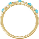 14K Gold Round Natural Turquoise & Natural Diamond Accented Cabochon Ring – 2.5mm Stones - Yellow Gold - view 2