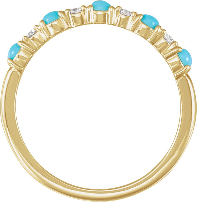 14K Gold Round Natural Turquoise & Natural Diamond Accented Cabochon Ring – 2.5mm Stones - Yellow Gold - view 2