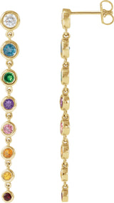 14K Gold Round Natural Diamond Rainbow Dangle Earrings - Yellow Gold