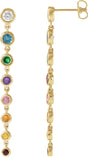 14K Gold Round Natural Diamond Rainbow Dangle Earrings - Yellow Gold