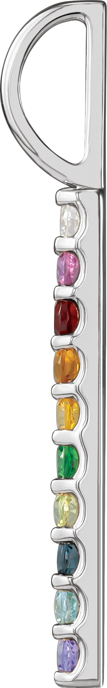 14K Gold Round Natural Diamond Rainbow Bar Necklace or Pendant - White Gold - view 2