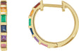 14K Gold Straight Baguette Natural Multi-Gemstone Hoop Earrings - Yellow Gold