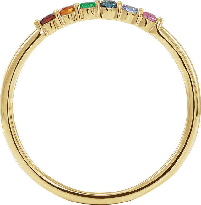 14K Gold Round Natural Multi-Gemstone Accented Stackable Ring - Yellow Gold - view 5