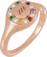 14K Gold Round Natural Diamond Halo-Style Signet Ring - Rose Gold