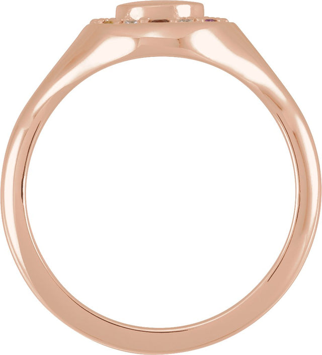 14K Gold Round Natural Diamond Halo-Style Signet Ring - Rose Gold - view 2