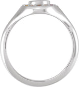 14K Gold Round Natural Diamond Halo-Style Signet Ring - White Gold - view 2