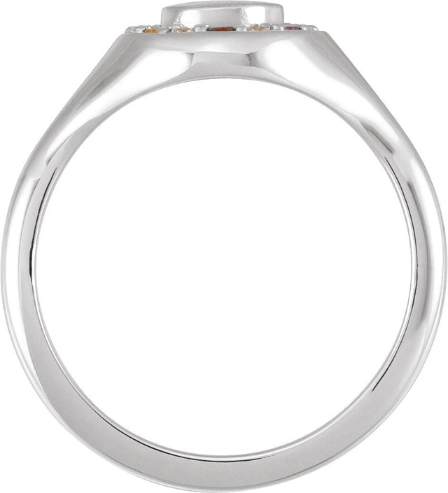 14K Gold Round Natural Diamond Halo-Style Signet Ring - White Gold - view 2