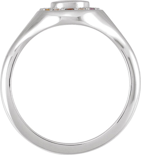 Platinum Round Natural Diamond Halo-Style Signet Ring - view 2