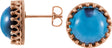 14K Gold Natural London Blue Topaz Round Cabochon Crown Earrings