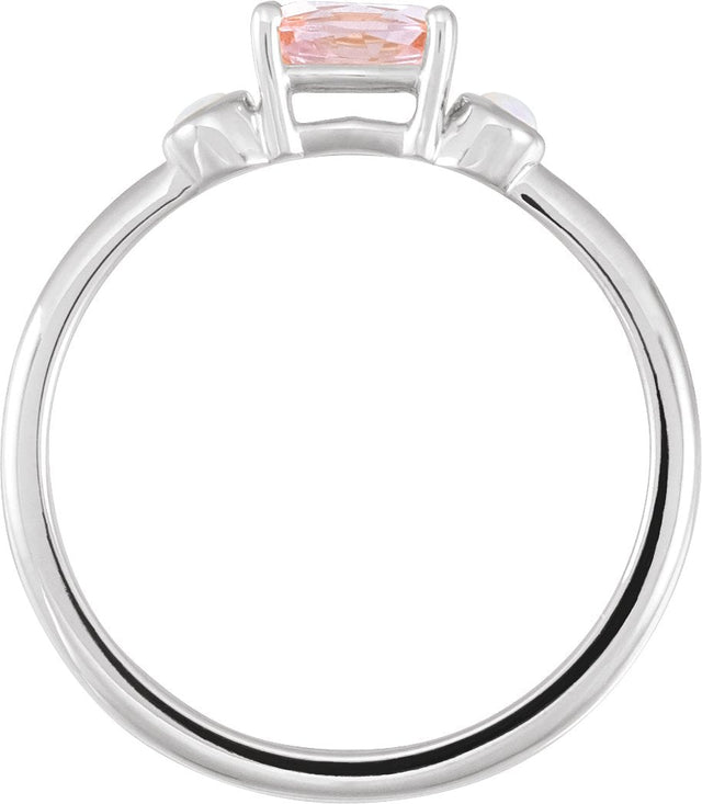 Platinum Natural Pink Morganite & Natural White Opal Oval 4-Prong Accented Ring - view 2