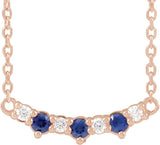 14K Gold Round Lab-Grown Blue Sapphire & Natural Diamond Accented Bar Necklace - Rose Gold
