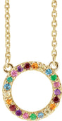 14K Gold Round Natural Multi-Gemstone Rainbow Circle Necklace - Yellow Gold