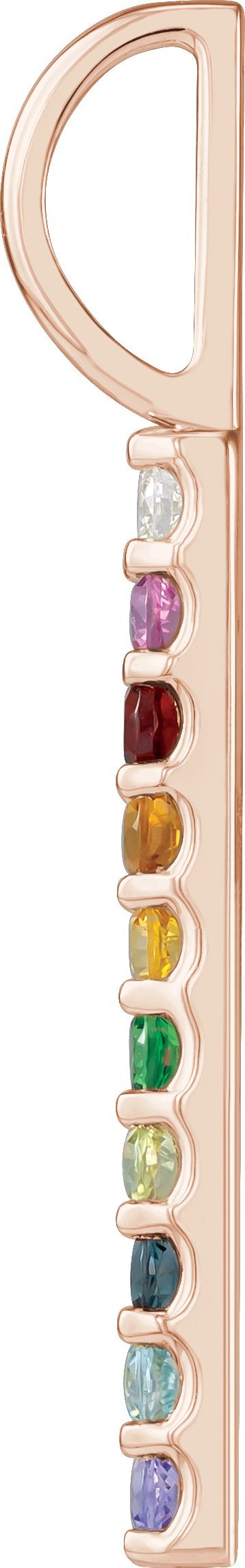 14K Gold Round Natural Diamond Rainbow Bar Necklace or Pendant - Rose Gold - view 2