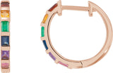 14K Gold Straight Baguette Natural Multi-Gemstone Hoop Earrings - Rose Gold