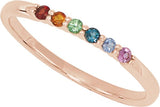 14K Gold Round Natural Multi-Gemstone Accented Stackable Ring - Rose Gold - view 6