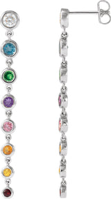 14K Gold Round Natural Diamond Rainbow Dangle Earrings - White Gold
