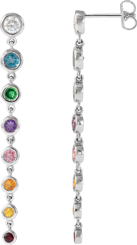 14K Gold Round Natural Diamond Rainbow Dangle Earrings - White Gold