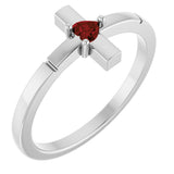14K Gold Natural Mozambique Garnet Accented Heart Cross Ring - White Gold