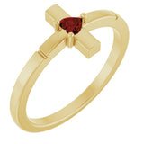 14K Gold Natural Mozambique Garnet Accented Heart Cross Ring - Yellow Gold